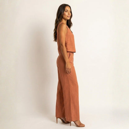 Lovia – Stijlvolle Linnen Co-Ord Set Dames met Mouwloze Top en Palazzo Broek