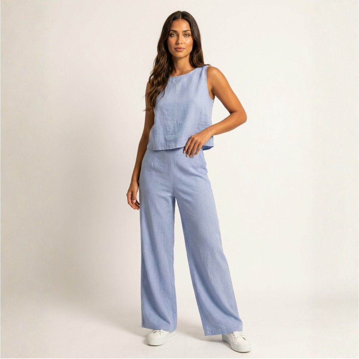 Lovia – Stijlvolle Linnen Co-Ord Set Dames met Mouwloze Top en Palazzo Broek