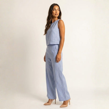 Lovia – Stijlvolle Linnen Co-Ord Set Dames met Mouwloze Top en Palazzo Broek