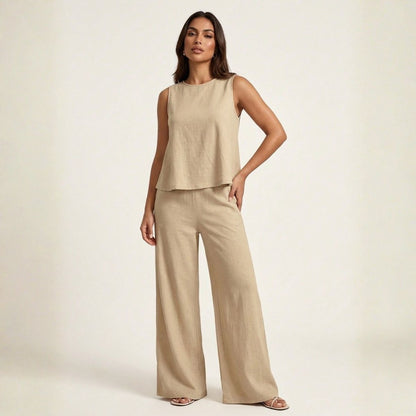 Lovia – Stijlvolle Linnen Co-Ord Set Dames met Mouwloze Top en Palazzo Broek