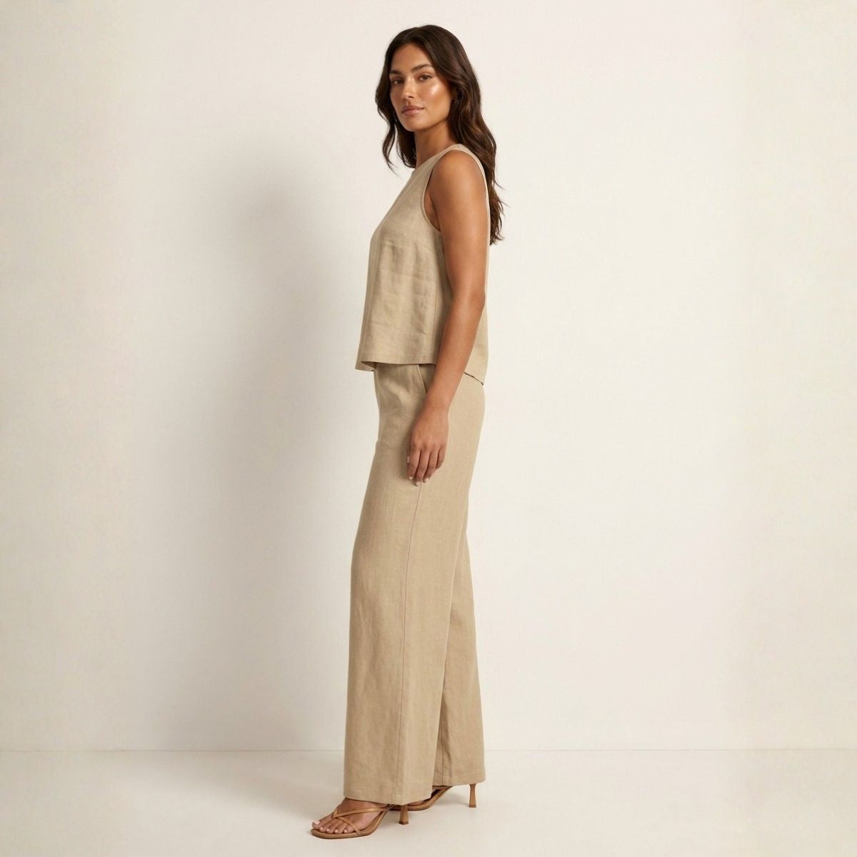 Lovia – Stijlvolle Linnen Co-Ord Set Dames met Mouwloze Top en Palazzo Broek