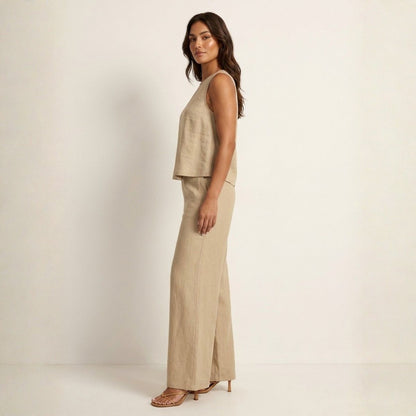 Lovia – Stijlvolle Linnen Co-Ord Set Dames met Mouwloze Top en Palazzo Broek