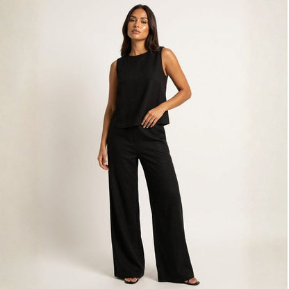 Lovia – Stijlvolle Linnen Co-Ord Set Dames met Mouwloze Top en Palazzo Broek