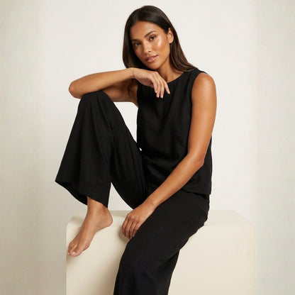 Lovia – Stijlvolle Linnen Co-Ord Set Dames met Mouwloze Top en Palazzo Broek