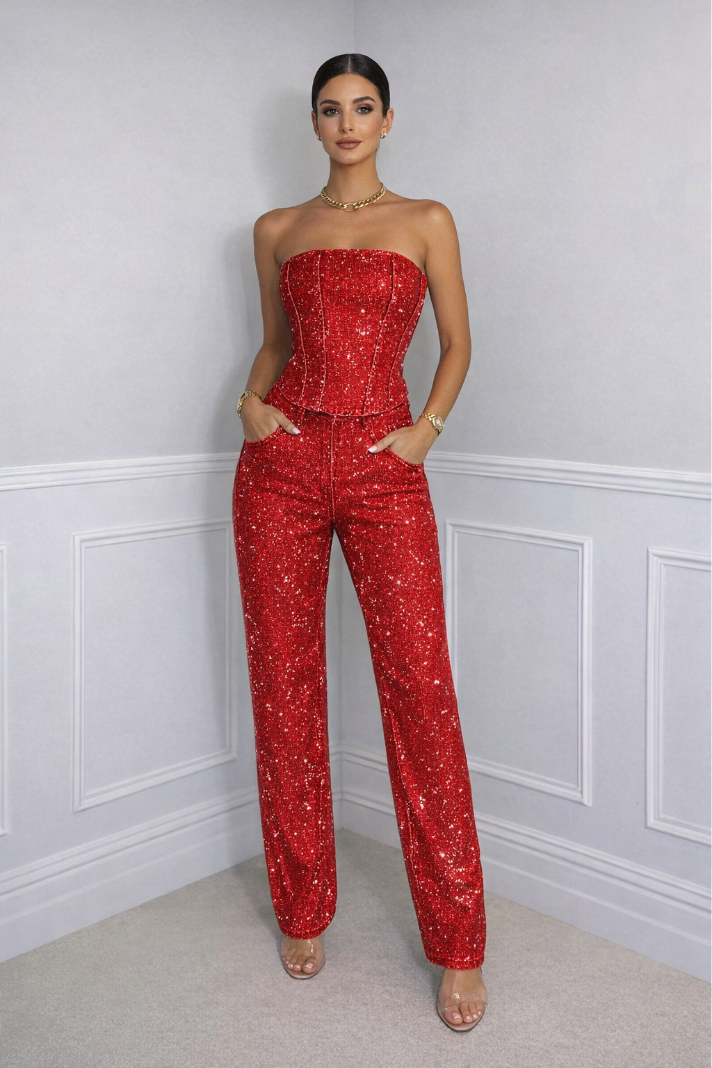 Lovia – Strapless Glitter Jumpsuit
