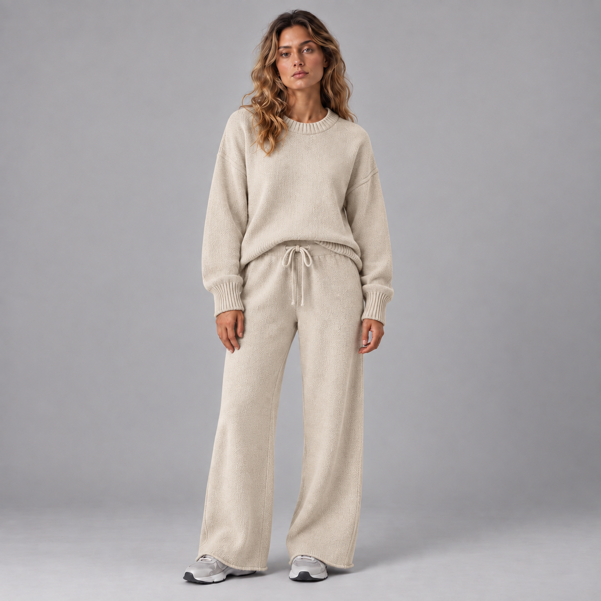Lieke | Cropped Loungeset – Verlaagde Schouders en Wijde Broek met Trekkoord