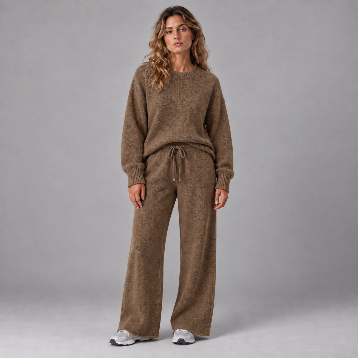 Lieke | Cropped Loungeset – Verlaagde Schouders en Wijde Broek met Trekkoord