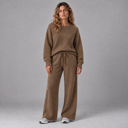 Lieke | Cropped Loungeset – Verlaagde Schouders en Wijde Broek met Trekkoord