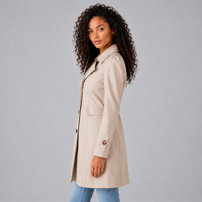 Lieke | Dames Trenchcoat Getailleerd – Enkele Knopenrij en Klassieke Reverskraag