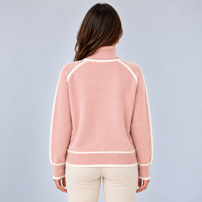 Lieke | Warme Coltrui met Contrastbies – Hoge Col en Relaxte Pasvorm