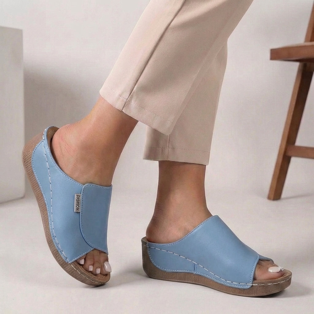 Orthopedische Slip On Dames Leren Sandalen Met Open Teen