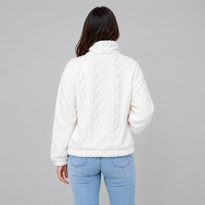 Loes | Dames Pluche Trui Half-Zip – Hoge Kraag en Warme Voorzakken