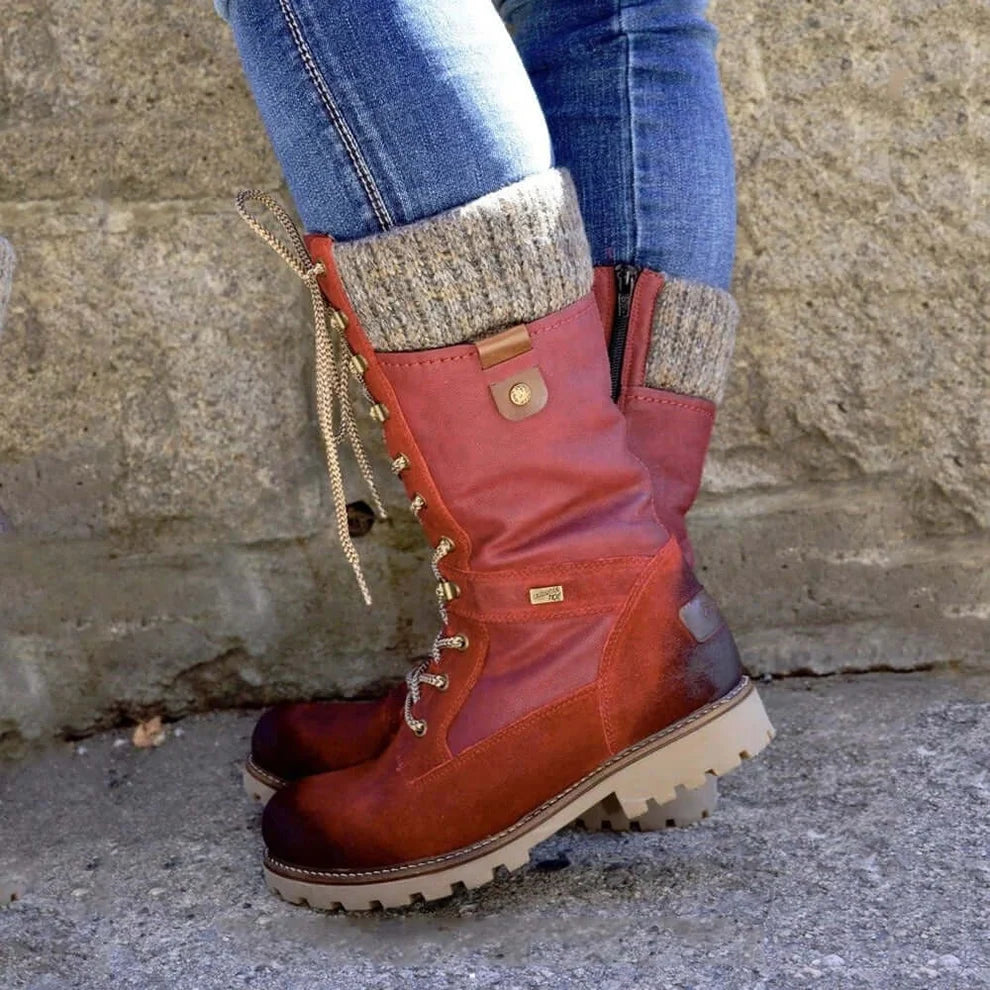 Lotte | Dames Veterboots Stoer – Warme Ribboord en Stevige Profielzool