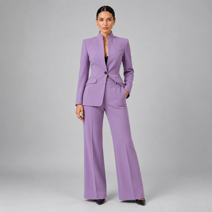 Louise | Dames Broekpak Kraagloos – Getailleerde Blazer en Wijde Pantalon