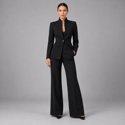 Louise | Dames Broekpak Kraagloos – Getailleerde Blazer en Wijde Pantalon