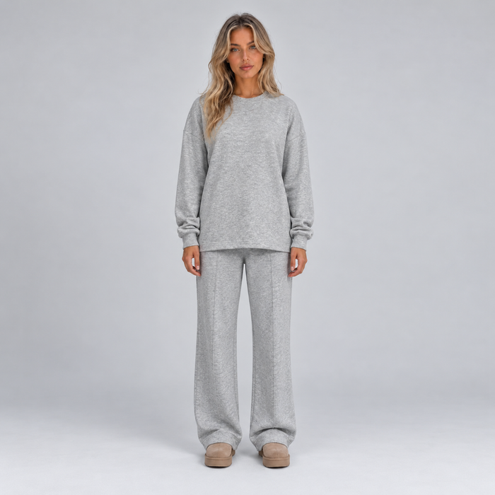 Louise | Dames Loungeset Sweatstof – Ronde Hals en Wijde Broek