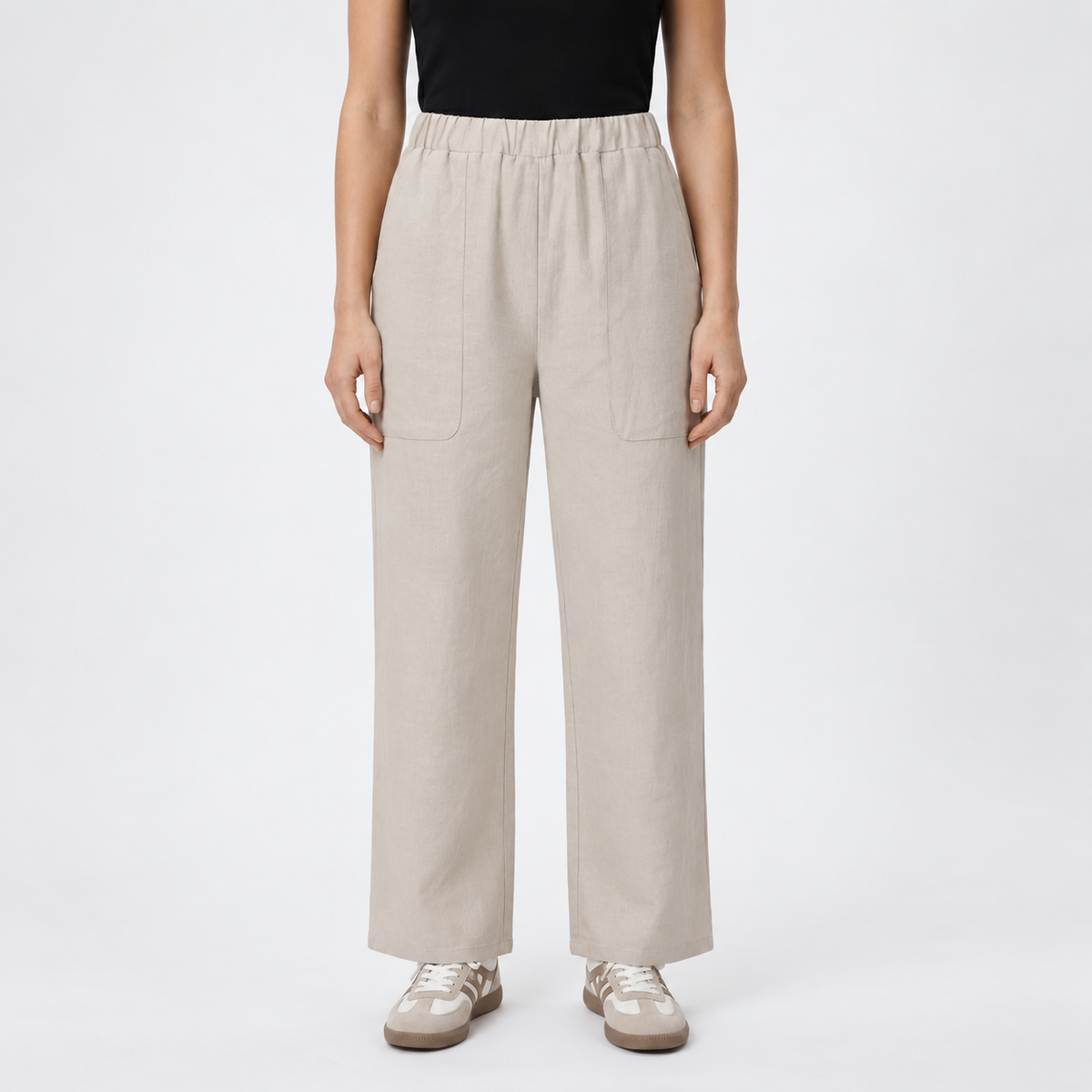 Louise | Dames Wijde Broek – Hoge Taille met Elastiek en Zakken