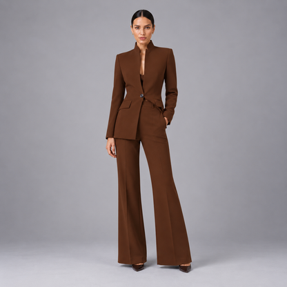 Louise | Dames Broekpak Kraagloos – Getailleerde Blazer en Wijde Pantalon