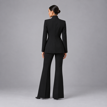 Louise | Dames Broekpak Kraagloos – Getailleerde Blazer en Wijde Pantalon