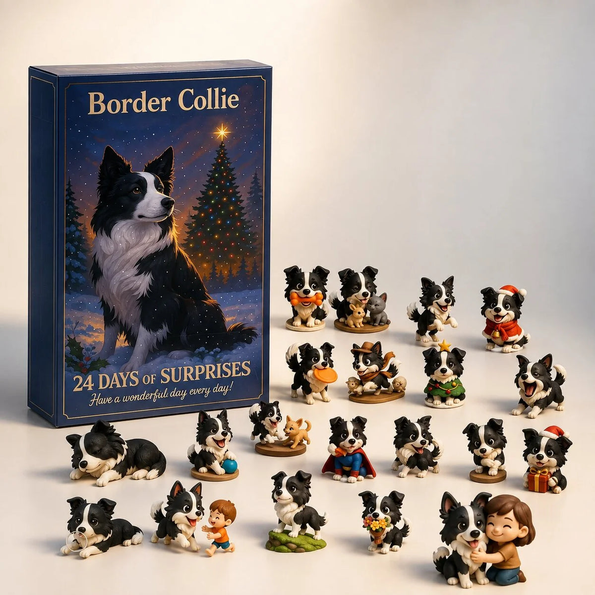 Lovia | Border Collie Adventskalender 2026 – 24 Hondenfiguurtjes en Kersthangers