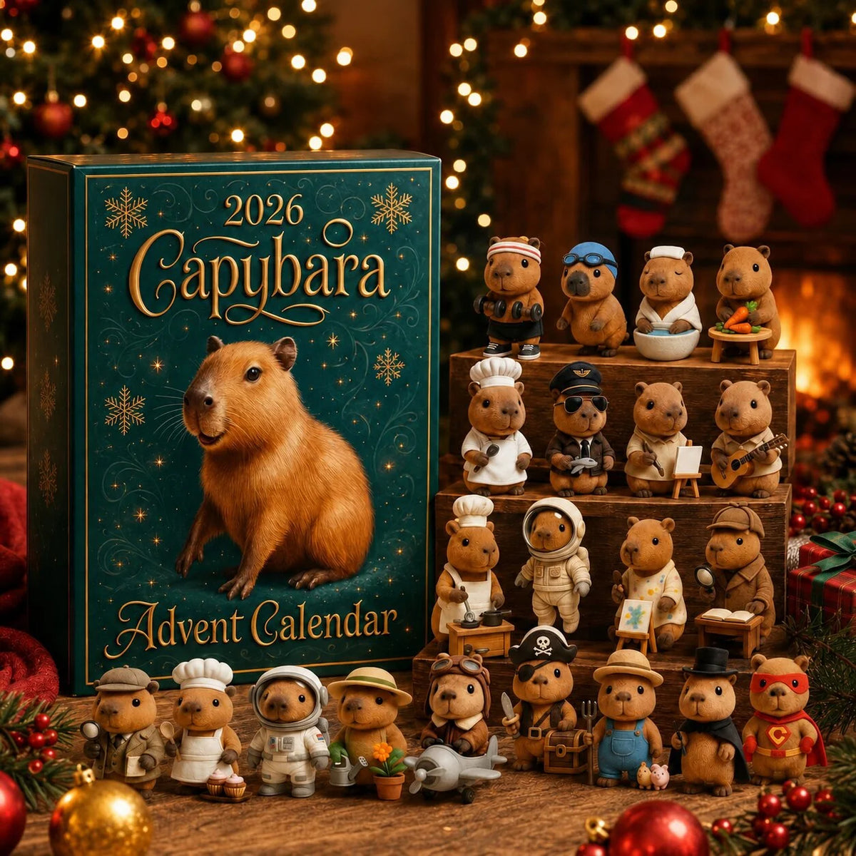 Lovia | Capybara Adventskalender 2026 – 24 Schattige Figuurtjes en Kersthangers