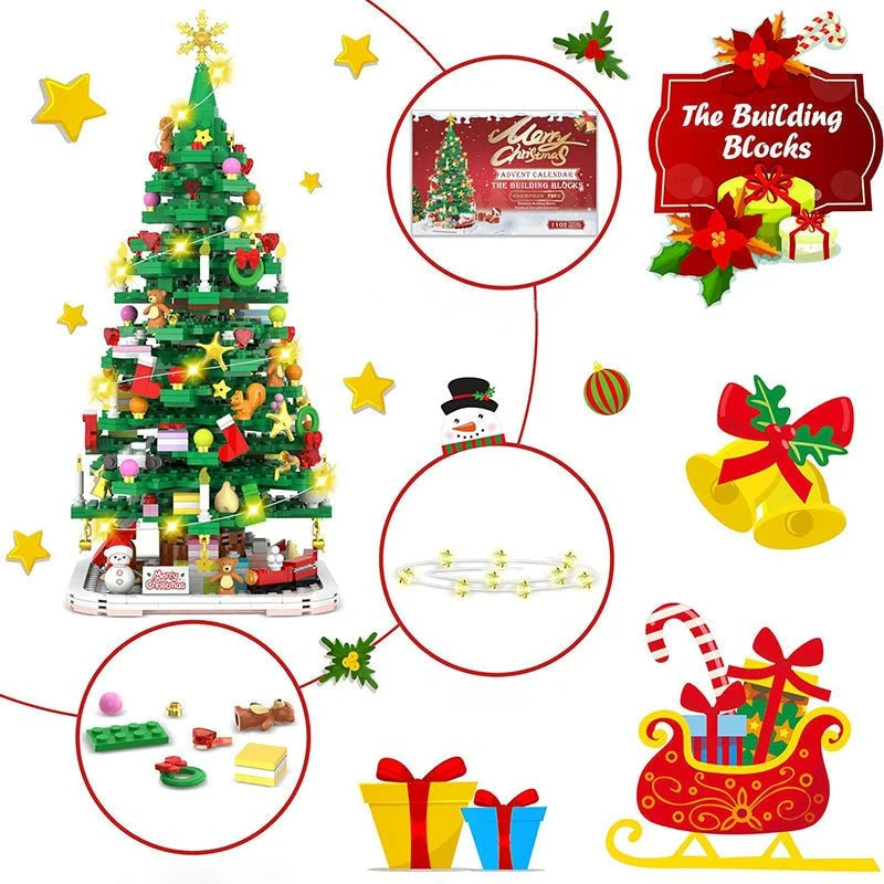 Lovia | DIY Bouwstenen Adventskalender 2026 – Kerstboom Bouwset 1102 Stukjes