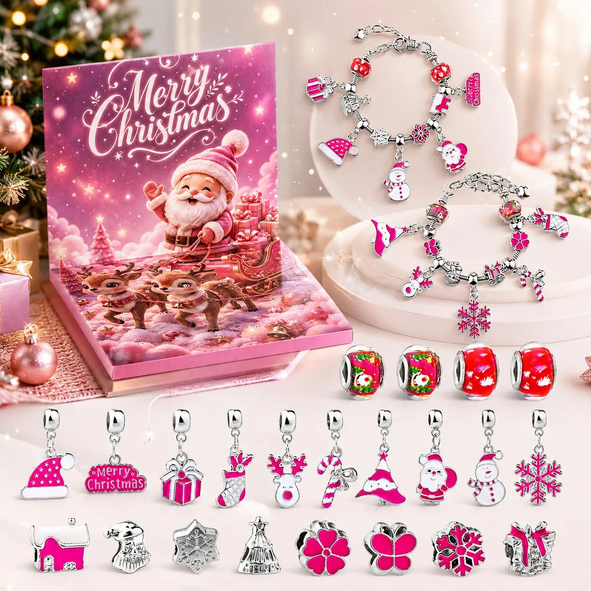 Lovia | DIY Kerst Bedelarmband Adventskalender 2026 – 24 Bedels en Kralen voor Kinderen
