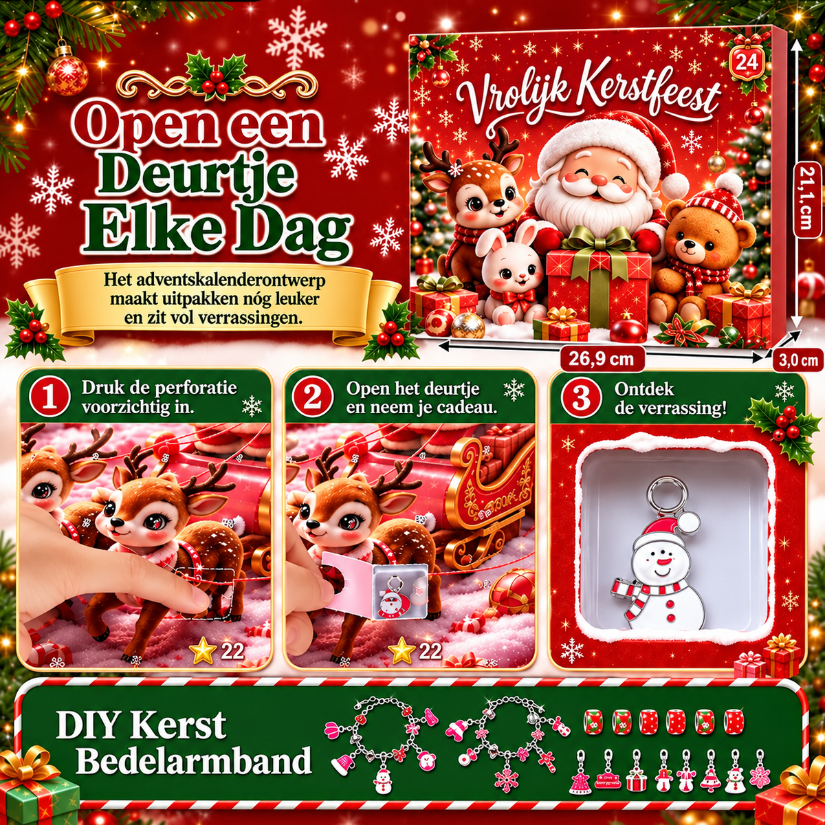 Lovia | DIY Kerst Bedelarmband Adventskalender 2026 – 24 Bedels en Kralen voor Kinderen