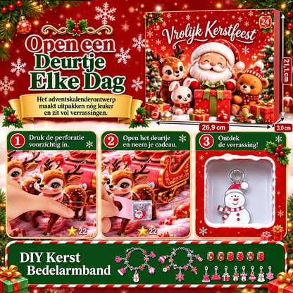 Lovia | DIY Kerst Bedelarmband Adventskalender 2026 – 24 Bedels en Kralen voor Kinderen