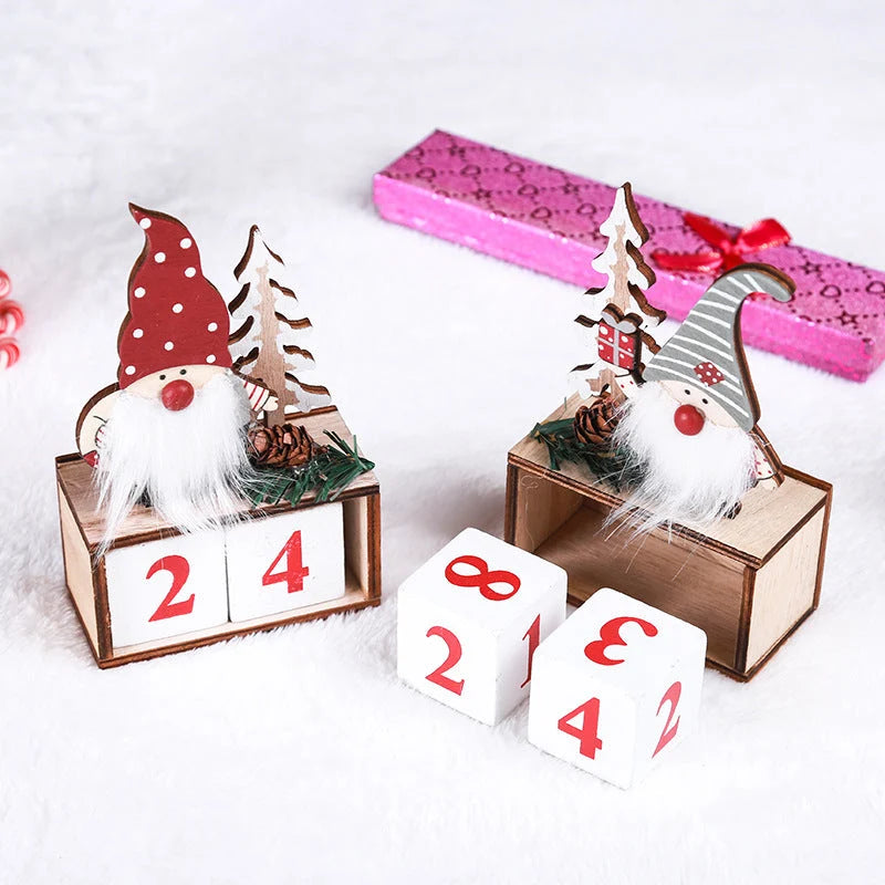 Lovia | Kerstkabouter Aftelkalender 2026 Hout – Herbruikbare Cijferblokken en Pluche Baard