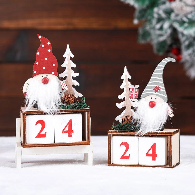 Lovia | Kerstkabouter Aftelkalender 2026 Hout – Herbruikbare Cijferblokken en Pluche Baard