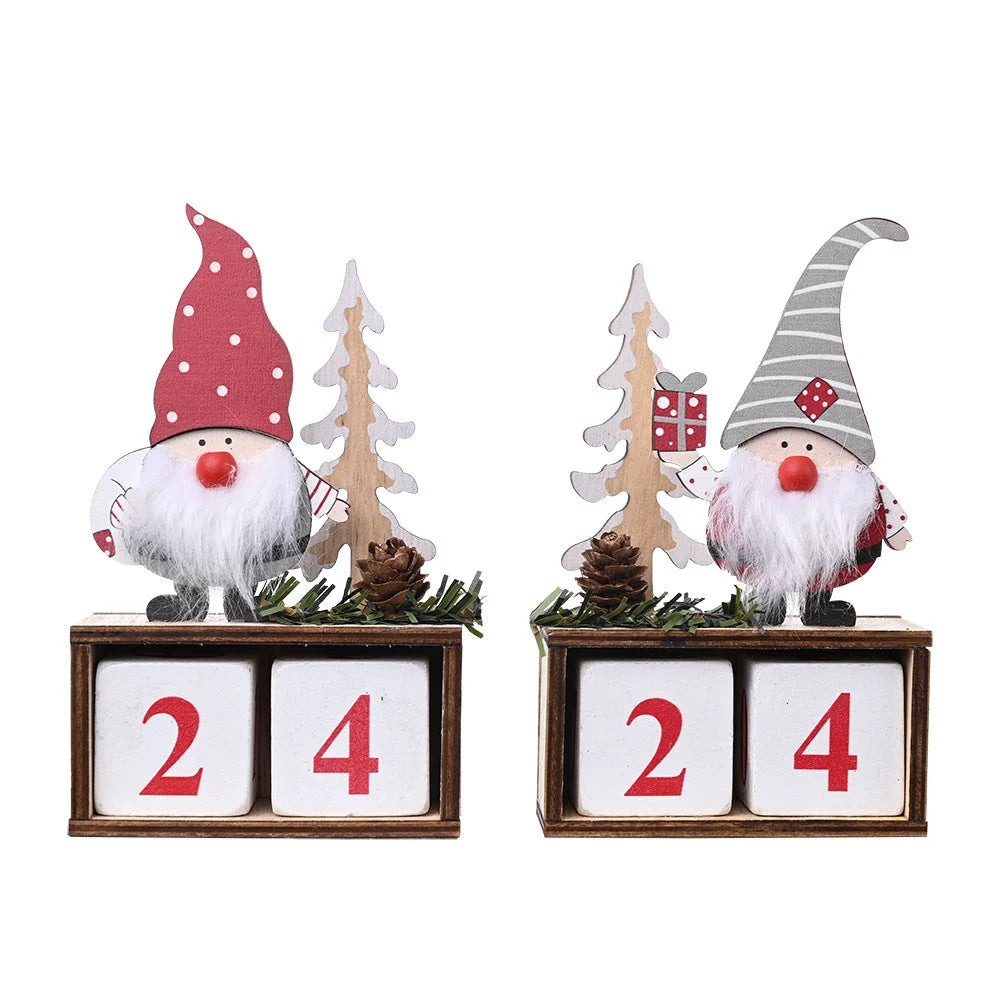 Lovia | Kerstkabouter Aftelkalender 2026 Hout – Herbruikbare Cijferblokken en Pluche Baard