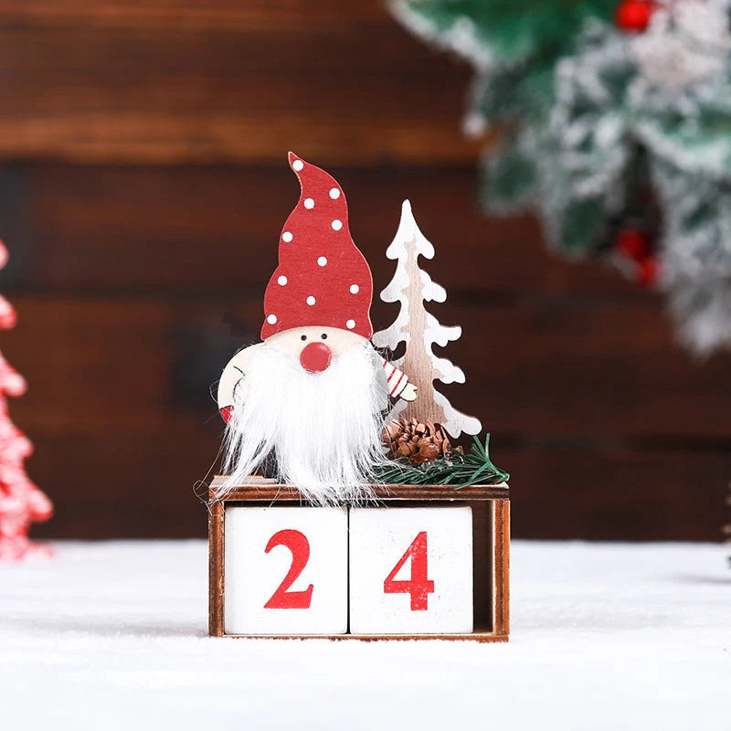 Lovia | Kerstkabouter Aftelkalender 2026 Hout – Herbruikbare Cijferblokken en Pluche Baard