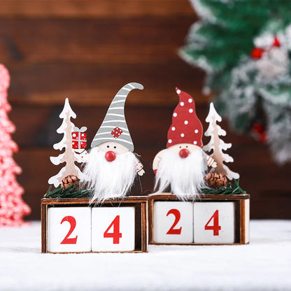 Lovia | Kerstkabouter Aftelkalender 2026 Hout – Herbruikbare Cijferblokken en Pluche Baard
