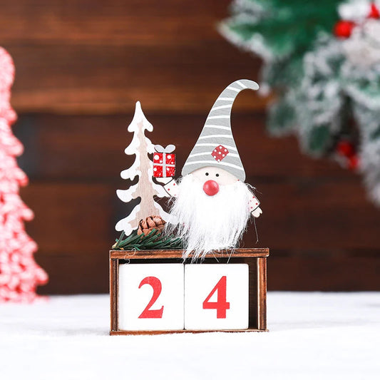 Lovia | Kerstkabouter Aftelkalender 2026 Hout – Herbruikbare Cijferblokken en Pluche Baard