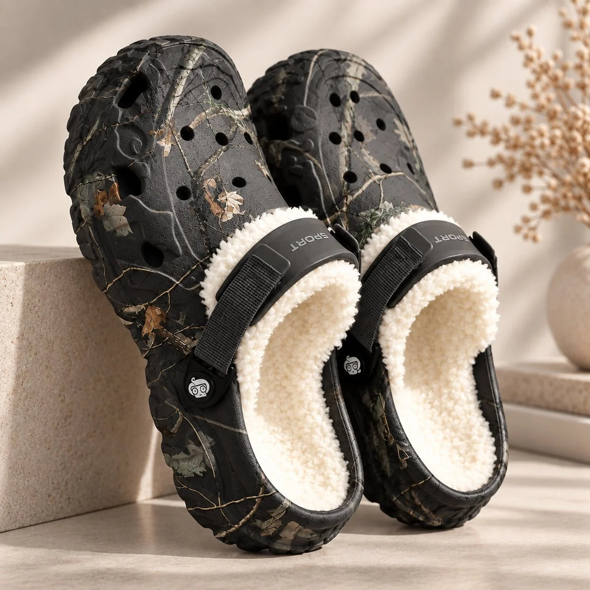 Lovia | Unisex Gevoerde Clogs Camouflage – Uitneembare Voering en Hielbandje