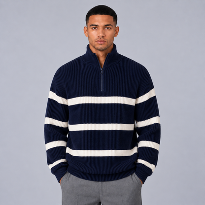 Lovia | Warme Gestreepte Half-Zip Trui – Hoge Kraag en Oversized Pasvorm