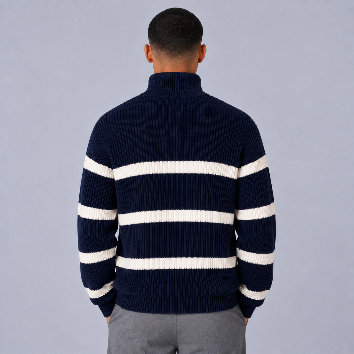 Lovia | Warme Gestreepte Half-Zip Trui – Hoge Kraag en Oversized Pasvorm