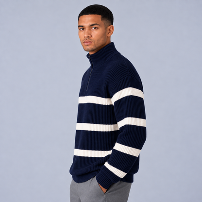 Lovia | Warme Gestreepte Half-Zip Trui – Hoge Kraag en Oversized Pasvorm
