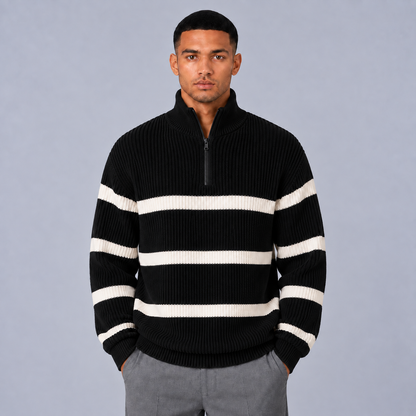 Lovia | Warme Gestreepte Half-Zip Trui – Hoge Kraag en Oversized Pasvorm