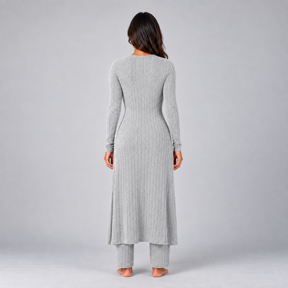 Lynn | Dames Loungewear Set Tweedelig – Lang Vest met V-Hals en Wijde Broek