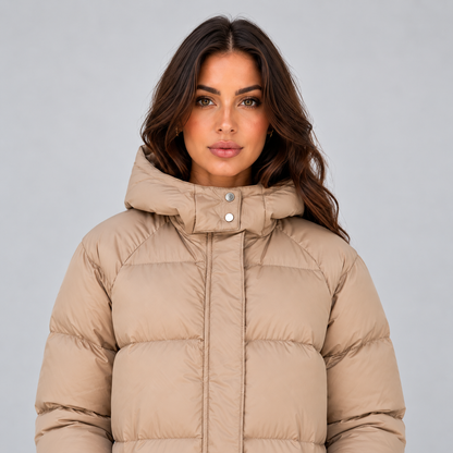 Manon | Dames Pufferjas Lang – Warme Capuchon en Hoge Kraag