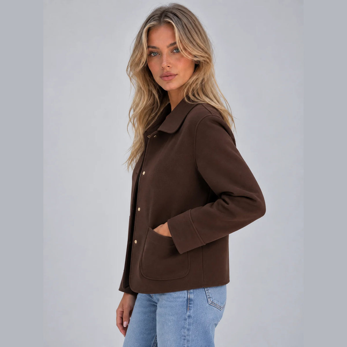 Maria | Dames Overshirt Jas Relaxed – Brede Kraag en Opgezette Zakken
