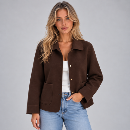 Maria | Dames Overshirt Jas Relaxed – Brede Kraag en Opgezette Zakken