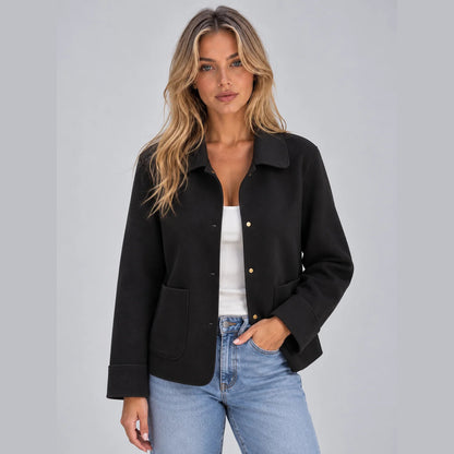 Maria | Dames Overshirt Jas Relaxed – Brede Kraag en Opgezette Zakken