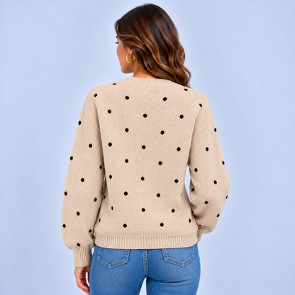 Marit | Dames Trui met Stippenprint – Zacht en Warm met Ronde Hals