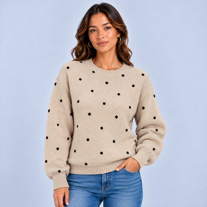 Marit | Dames Trui met Stippenprint – Zacht en Warm met Ronde Hals