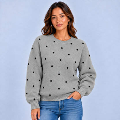 Marit | Dames Trui met Stippenprint – Zacht en Warm met Ronde Hals