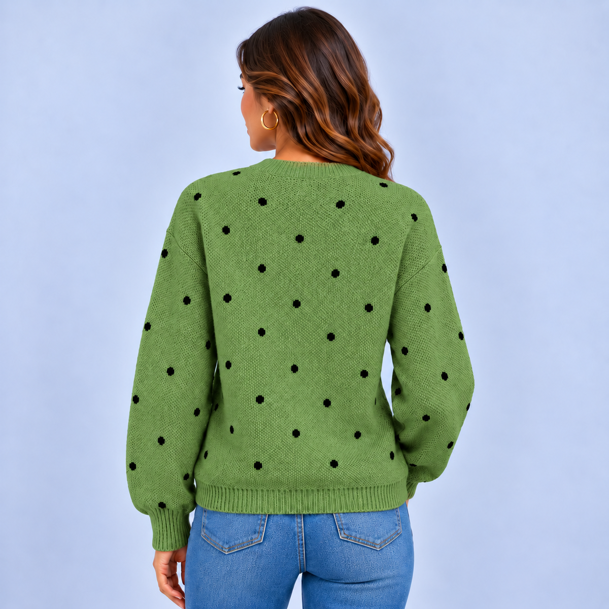 Marit | Dames Trui met Stippenprint – Zacht en Warm met Ronde Hals