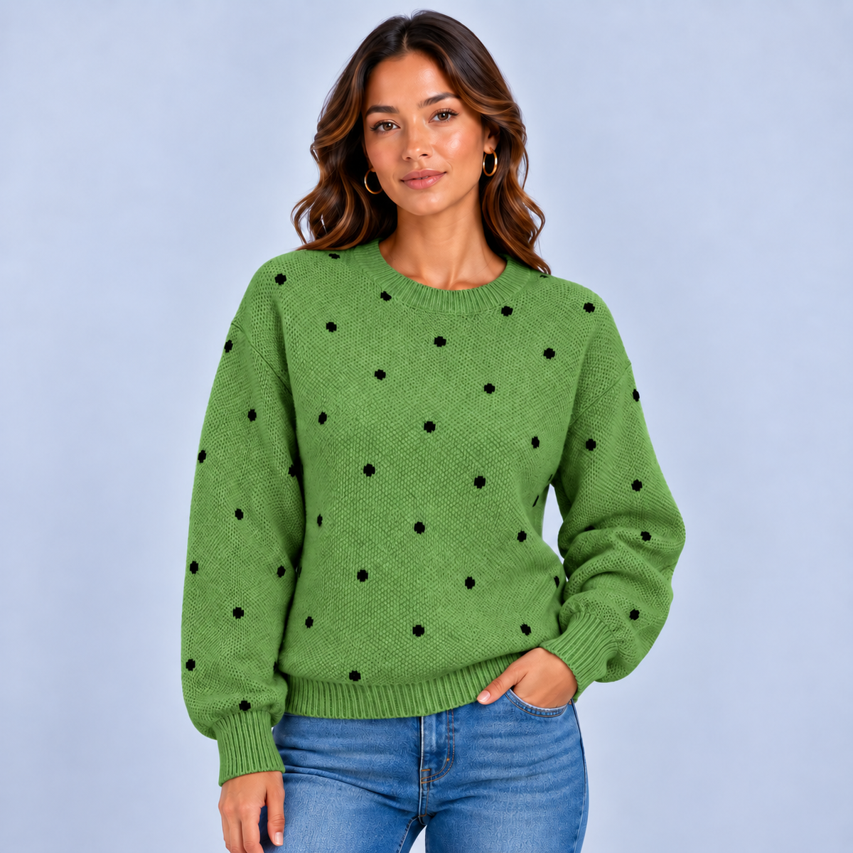 Marit | Dames Trui met Stippenprint – Zacht en Warm met Ronde Hals